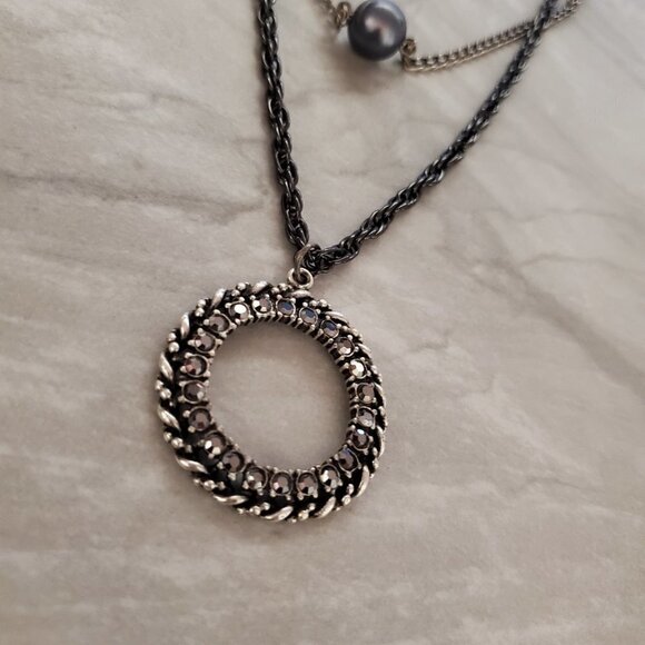 💖 Chico's Rhinestone Crystal Pave Multi Chain Circle Pendant 💖 - Picture 5 of 6